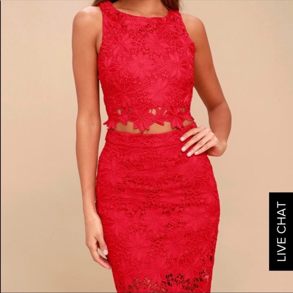 LULUS TWO PIECE RED LACE DRESS NWT*